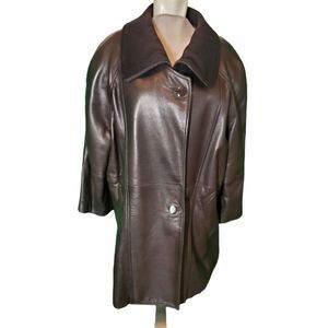 Jane Adams Riviera Styles Vintage Black Leather Wool Cashmere Coat Jacket Sz L